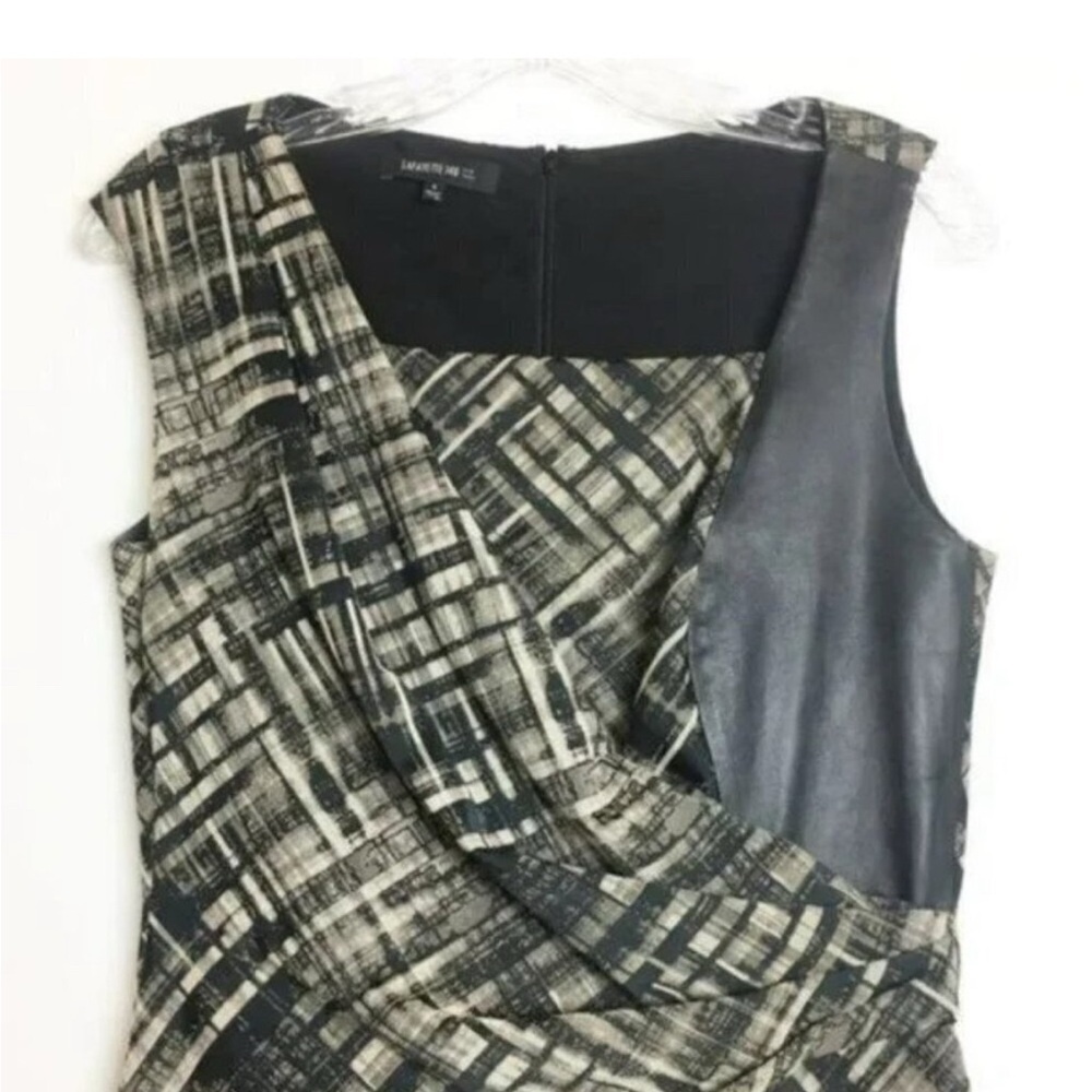 Lafayette 148 New York Vania Leather Trim Sheath Designer Dress EA023 - Picture 5 of 10